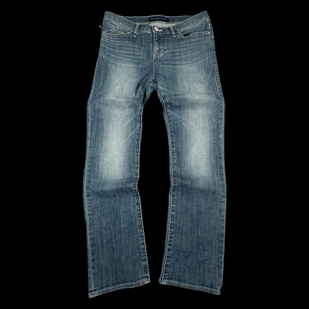 Rock & Republic Kendall Jeans Womens 8 Blue Straight Leg Mid Rise Y2K Denim